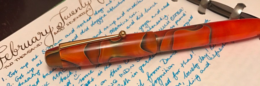 Humungous hunk: Edison Collier Persimmon Swirl with M steel nib